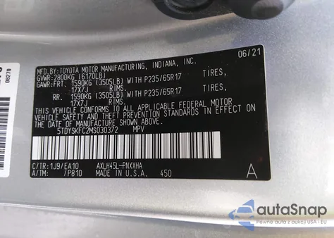 2021 Toyota Sienna Xle z USA, uszkodzony, nr VIN 5TDYSKFC2MS030372